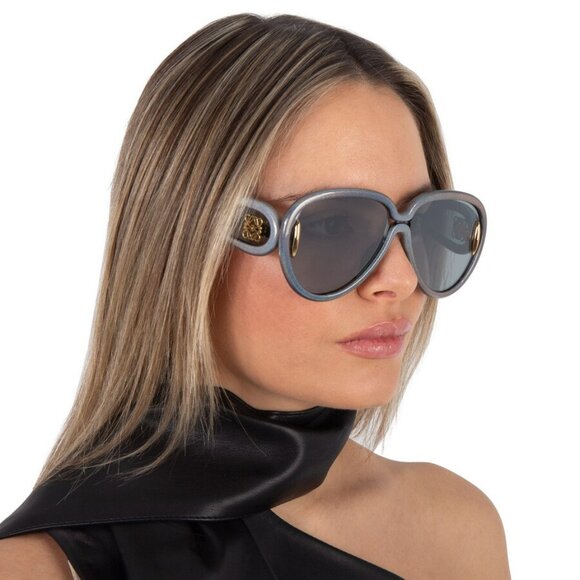 Loewe X PAULA'S IBIZA Men Sunglasses Metallic Blue Mirror Pilot LW40132I 05X - Picture 9 of 9